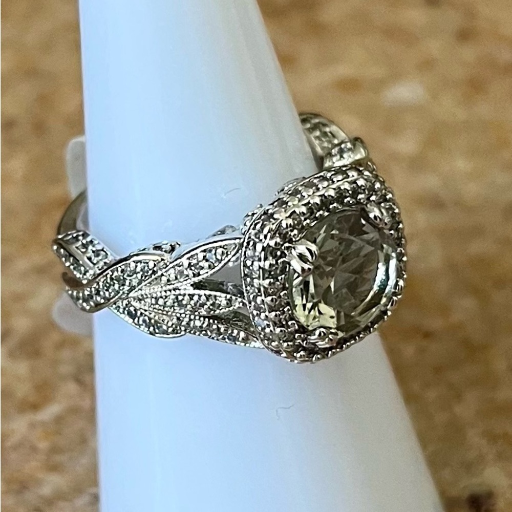 Bomb Party Vintage RBP2418 Deep Grey Spinel & White Topaz on Rhodium Ring - Picture 2 of 5